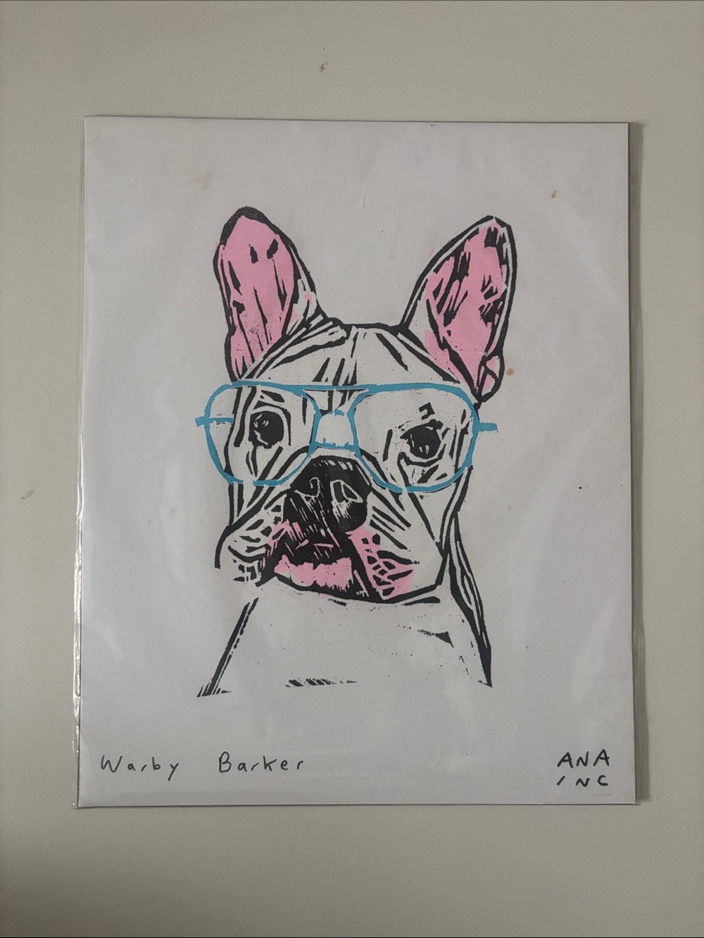 Warby Parker Pink & Blue French Bulldog Art Print